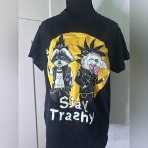 Stay Trashy Punk Possum Raccoon Black Crew Neck Tee